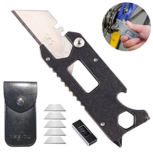 Pocket Knife，YEEYOU Utility Knives 6-in-1 Multitool Keychain Durable Black Oxide Stainless Steel Portable Tool