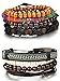 FIBO STEEL 8Pcs Leather Bracelets for Men Women Wooden Bead Bracelet Cuff Elastic,Z