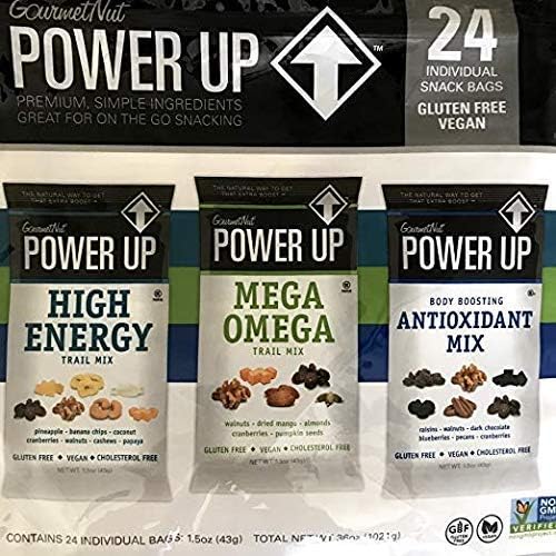 Power Up Trail Mix 100% Natural, Mega Omega Trail Mix, High Energy Trai Mix, Antioxidant Trai Mix, Variety Pack Total 36 oz,24 Ct - PACK OF 4