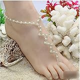 DDU(TM) 1Pc Aamazing Crystal Imitation Pearl Barefoot Adorn Extensible Anklet Chain
