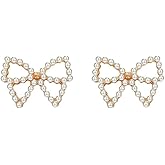 Pearl Bow Earrings for Women Crystal Bow Earrings Pearl stud Earrings for Women Birthday Valentine's Day Jewelry Gift