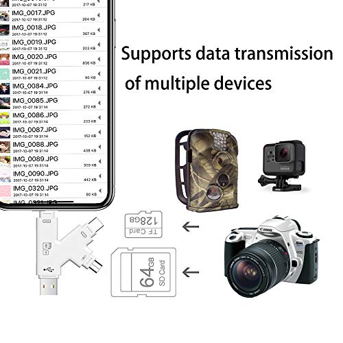 YiKaiEn 4 in 1 SD SDHC Card Reader with Lightning USB Micro-USB Type-C Connector Extral Memory Flash Drive for iPhone/iPad/Android Phones/Mac/PC,Picture and Video Viewer for Camera
