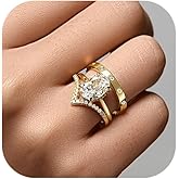 17KM 14K Gold Rings for Women Non Tarnish, Dainty Knuckle Stackable Rings Set Oval V-shaped Cubic Zirconia Rings Perfect for Wedding Promise Engagement Bands Size 5-10