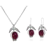 Pingyongchang Cute Pomegranate Necklace Earrings Jewelry Set Purple Crystal Fruit Jewelry Insect Dangle Drop Earrings for Women Girls