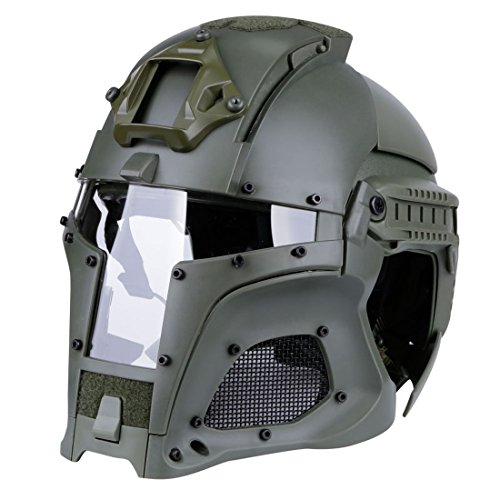 Goshfun Tactical Military Helmet Protective Fast Helmet Full Face Mesh Mask with Goggle for Airsoft Paintball CS Outdoor Activity, Green - Thumbnail 2