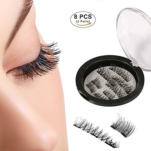 FMK Magnetic False Eyelashes,Not Using Glue,Full+Half Coverage Lashes,Handmade Reusable Natural looking Lashes,Upgraded Double/Three Magnet,Black,2 pair/8pcs