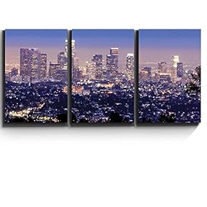 Los Angeles Skyline Evening - Canvas Art Wall Art - 16"x24"x3 Panels