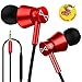 Marsno M2 Wired in Ear Headphones, Earbuds, Full Metal Earphones with Mic and Volume Control, High Definition, Noise Isolating, Deep Bass, Ergonomic Design &Crystal Clear Sound,3.5mm Jack,Red Housing