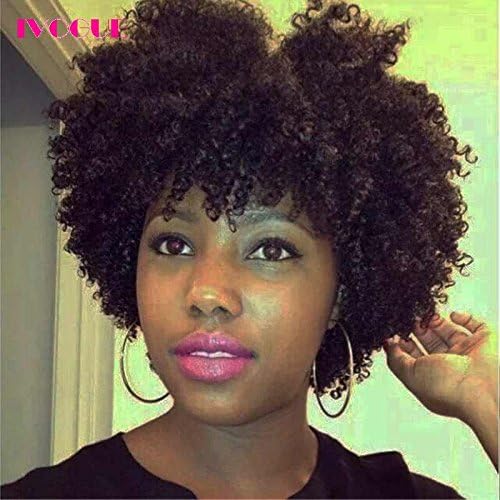 iVogue hairAfro Kinky Curly Lace Front Human Hair Wigs with Bangs Short Bob Malaysian Virgin Human Hair Lace Wigs for Black Women (10inch)