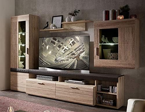 Amazon De Froschkonig24 Slate Plus Wohnwand Montiert Anbauwand Wohnzimmer Eiche San Remo Anthrazit