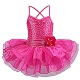TFJH E Kids Little Girls' Ballet Flower Sequin Sleeveless Leotard Tutu HotPink 5-6 Years
