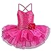 TFJH E Girls' Glitter Ballet Dresses Sleeveless Dancing Leotard Tutus HotPink XL
