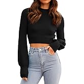 GeGekoko Womens Sexy Crew Neck Cropped Sweaters Ribbed Knit Long Sleeve Crop Tops Pullover