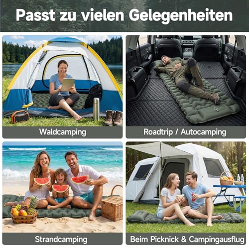 HAUSPROFI Sleeping Mat Camping Air Mattress Extra Wide Ultralight Inflatable - with Integrated Cushion & Foot Pump, 196 x 70 x 9 cm, 40D TPU, Small Pack Size for Outdoor & Travel