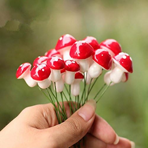 LEIZENG 10pcs Mini Red Mushroom for Miniature Plant Pots Fairy Decor Garden Nature Craft