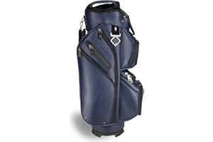 CADDYDADDY REVCORE Luxury Golf Cart Bag, Premium Synthetic Leather, 14 Way Dividers, Black Alloy Hardware, 9 Pockets w/2 Insulated Cooler Pockets, 2 Felt-Lined Valuable & Oversized Putter Well & Rain Hood