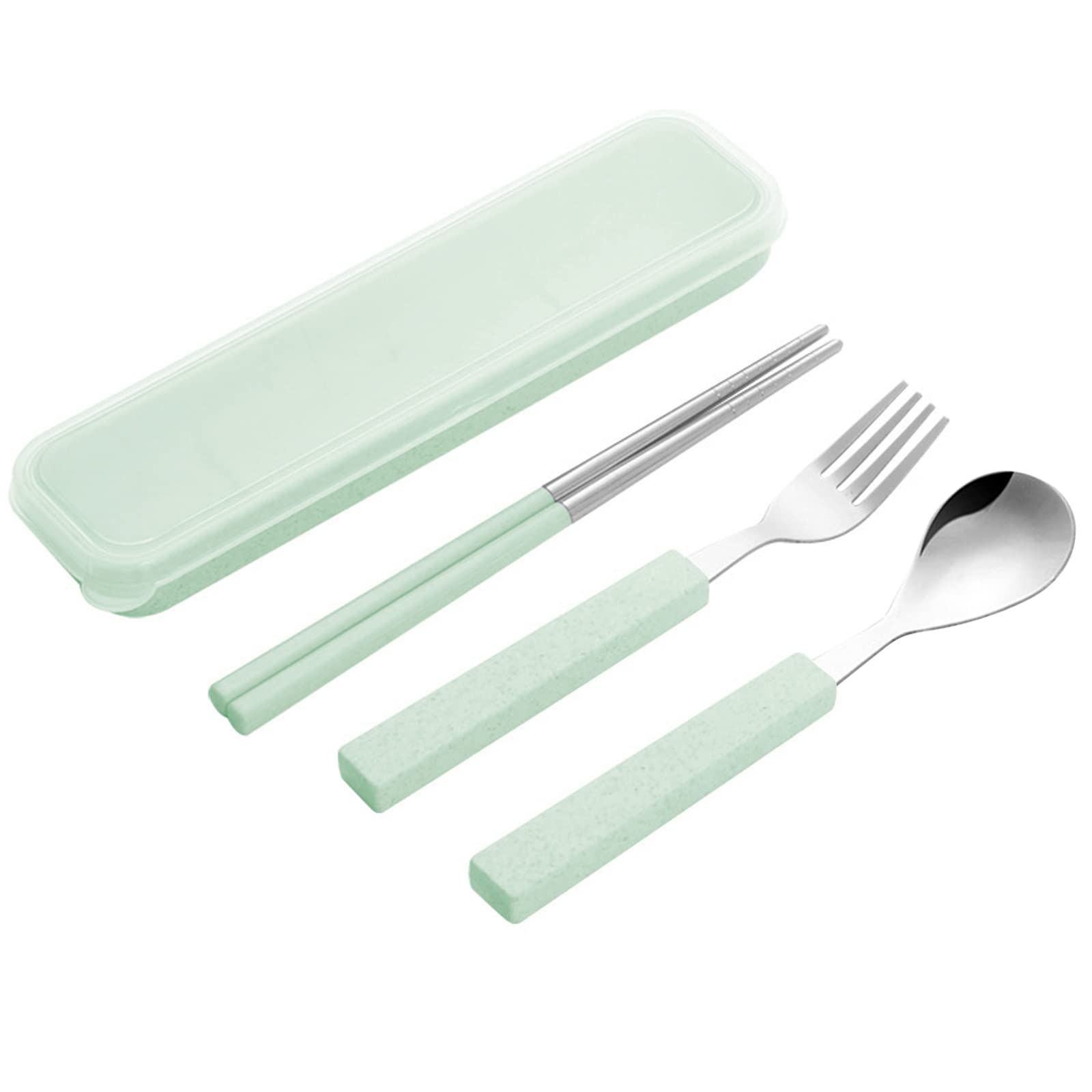 Photo 1 of VANRA 3-Piece Children Utensils Set 18/8 Stainless Steel Child Flatware Set Silverware Spoon Fork Chopstick Set with Travel Case for Kids Lunch Box