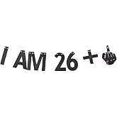 I AM 26+1 Banner, 27th Birthday Party Sign Funny/Gag 27th Bday Party Decorations Gliter Paper Backdrops (Black)