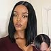 WIGNEE Lace Front Virgin Human Hair Bob Wig Middle Part Silky Straight Glueless Brazilian Human Hair Natural Black Wig (12 Inch)