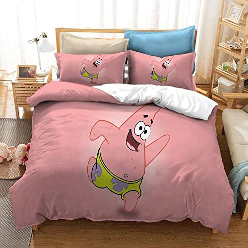FRECASA Spongebob Squarepants Bedding Duvet Cover Set 3 Piece 3D Print Patrick Star Squidward Tentacles for Kids 1 Duvet Cover with 2 Pillow Shams