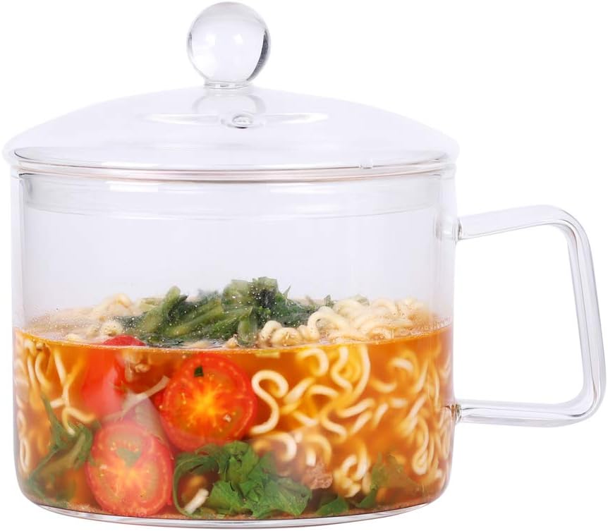  | Mini Sized Glass Pasta Noodles Bowl with Lid and Handle, 44 FL OZ/1.4L Glass Soup Bowl for Noodles, Soup, Cereals, Fruits, BPA Free, Microwave Dishwasher Oven: Soup Bowls