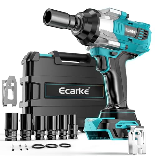 Ecarke 1400 Nm Impact Gun Battery (Set of Cups) Compatible with Makita 18V Batteries, Brushless 1/2 Inch 2800 RPM, Includes 6 Cups, for Car Tires (Tool Only)