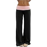 SOLY HUX Women's Sweatpants Color Block Low Rise Fold Over Waist Baggy Wide Leg Pants