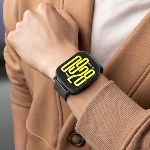 CHULN Metal Strap Compatible with Redmi Watch 5 Active/Redmi Watch 5 Lite, Adjustable Stainless Steel Bracelet, 22 mm, Black, 5.5 Inches-8.7 Inches (139 mm-220 mm), Milanese, Compression Moulding