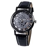 XILALU Women watch, unique Hollow Analog Quartz Stainless Steel Wrist Watch (Black)