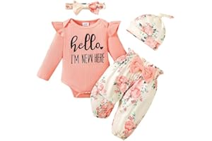 Yvowming Newborn Baby Girl Clothes Infant Fall Winter Outfits Rib Romper Floral Pants with Headband Clothing Set