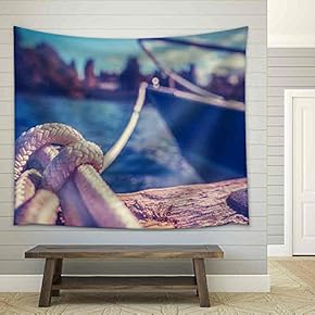 Retro Filtered Photo of a Luxury Yacht Tied to Pier - Fabric Wall Tapestry Home Decor - 51x60 inches