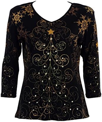 Jess &amp; Jane "Christmas Star" Dressy or Casual Rhinestone Tee Shirt 15-811BK