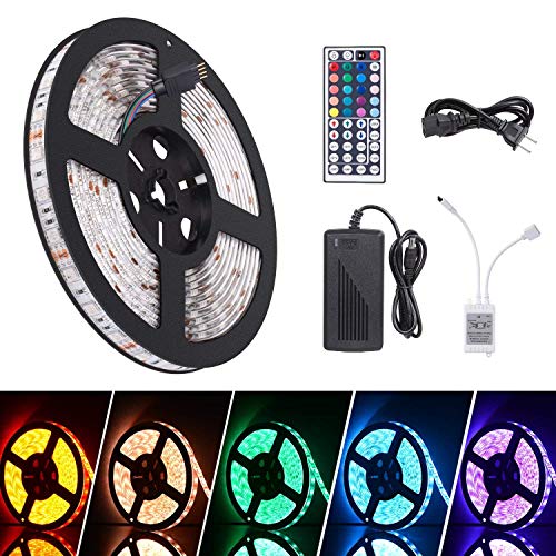 Stripsun Led Light Strip 16.4ft Waterproof SMD 5050 300leds 12V DC Flexible RGB Light Strips, LED Tape, LED Strip Lights Kit with 44key Remote Controller + Power Supply for Bedroom Party TV Backlight