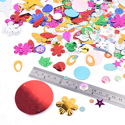 Jdesun 100 Gram Mixed Sequins and Spangles for DIY Crafts Supplies, Assorted Color and Shapes