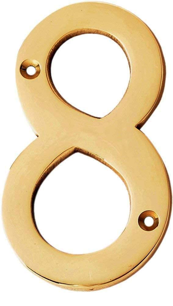 eSplanade 4" Brass House Hotel Door Number Plaque Sticky Numeric Numerical Digit 0-9 (8 (Eight))