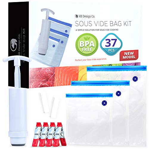 Sous Vide Bags BPA Free Reusable - 30 Reusable Sous Vide Bags + Sous Vide Clips, Sous Vide Bag Sealer, Vacuum Hand Pump - Reusable Storage Bags For Food - Vacuum Storage Bags For Food - Sous Vide Kit - Thumbnail 7