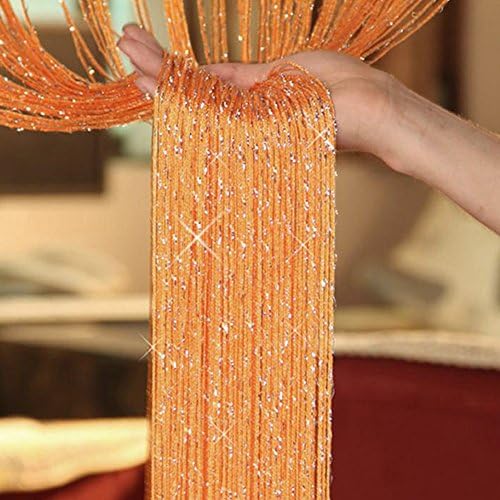 littlegrasseuGlitter String Curtains Panel Divider Window Door Fly Screen 100 * 200cm (orange)