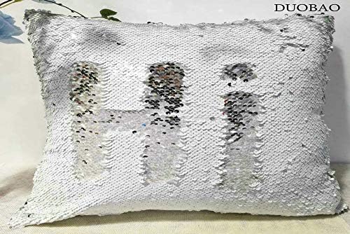 DUOBAO White to Silver Sequin Pillow Covers 12x18-Inch (30cmx45cm) White to Silver Reversible Sequin Pillow Decorative Pillow Covers Mermaid Sequin Pillow Case