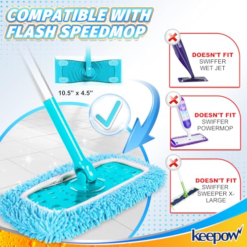 KEEPOW Reusable Pads for Flash Speed Mop Refill Wipes, Microfiber Wet Dry Refills for Flash Speed Mop Starter Kit, Machine Washable Up to 100x (4 Pack)