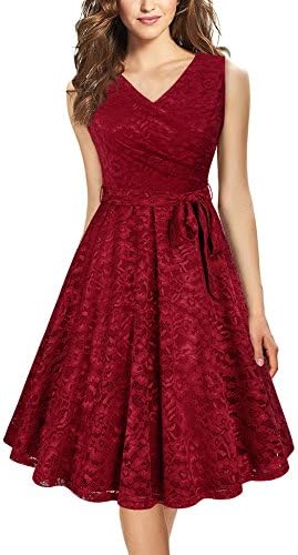 Laksmi Cocktail Dresses for Women Evening,Young Women Sleeveless Elegant Vintage Formal Prom Dress Cocktail Lace Party Tank Dress,Wine Red L