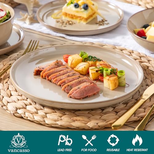 Geschirrset 6 Personen, vancasso PLAYA 24tlg Tafelservice 6 Personen Modern, Steingut Geschirrset, Beinhaltet Schüssel, Dessertteller und Speiseteller, Spülmaschinenfest, Braun thumbnail 3