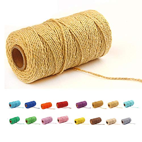 (100 Yards/2mm/19 Colors)100 DIY Macrame Cord Craft Macramé Cotton Baker Twine Craft Making Knitting Cord Rope DIY Wedding Decor Supply Christmas Wrapping String Rope (Light Yellow) - Thumbnail 7