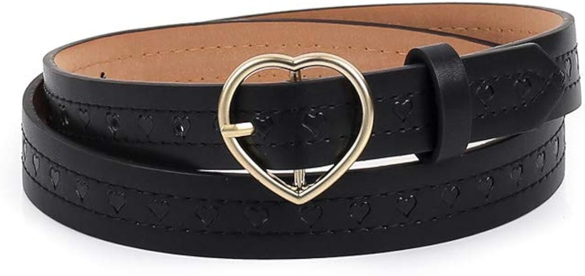 Gold Heart-Shaped Leather Buckle + Heart-Shaped Embossed Fashion Belt