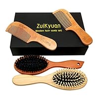 ZuiKyuan Natural Wooden Hair Comb Reduce Frizz and Massage Scalp For Women And Men Kdis Boar Bristle Hair Brush Gift box