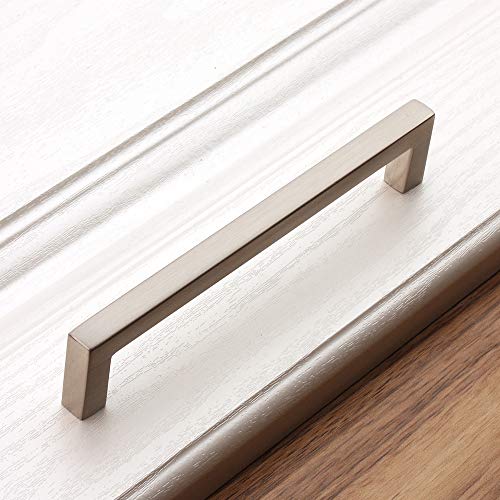 Koofizo Solid Square Bar Cabinet Handle - Nickel Furniture Pull, 5 Inch/128mm Screwhole Distance, 10-Pack for Kitchen Cupboard Door, Bedroom Dresser Drawer, Bathroom Wardrobe Hardware