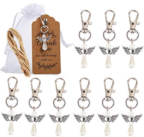 Amajoy 50Pack Guardian Angel Keychains Lucky Charm Pendants with Organza Bags and Thank You Card Wedding Favor Baby Shower Favor Christmas Favor