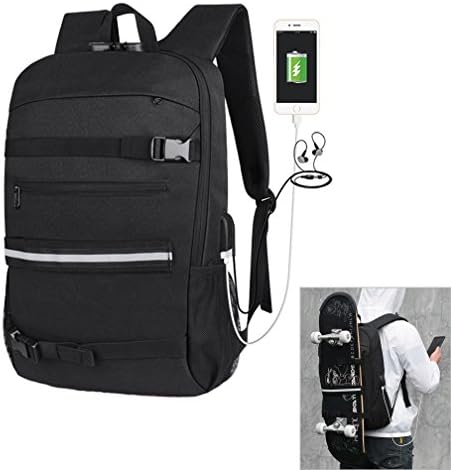 Skateboard Backpack Travel Backpack Anti-Theft Backpack Laptop School Bag with USB Charging Port Fits 15.6 inch Laptop, Business Notebook Suited for College Student, Men and Women (Black)