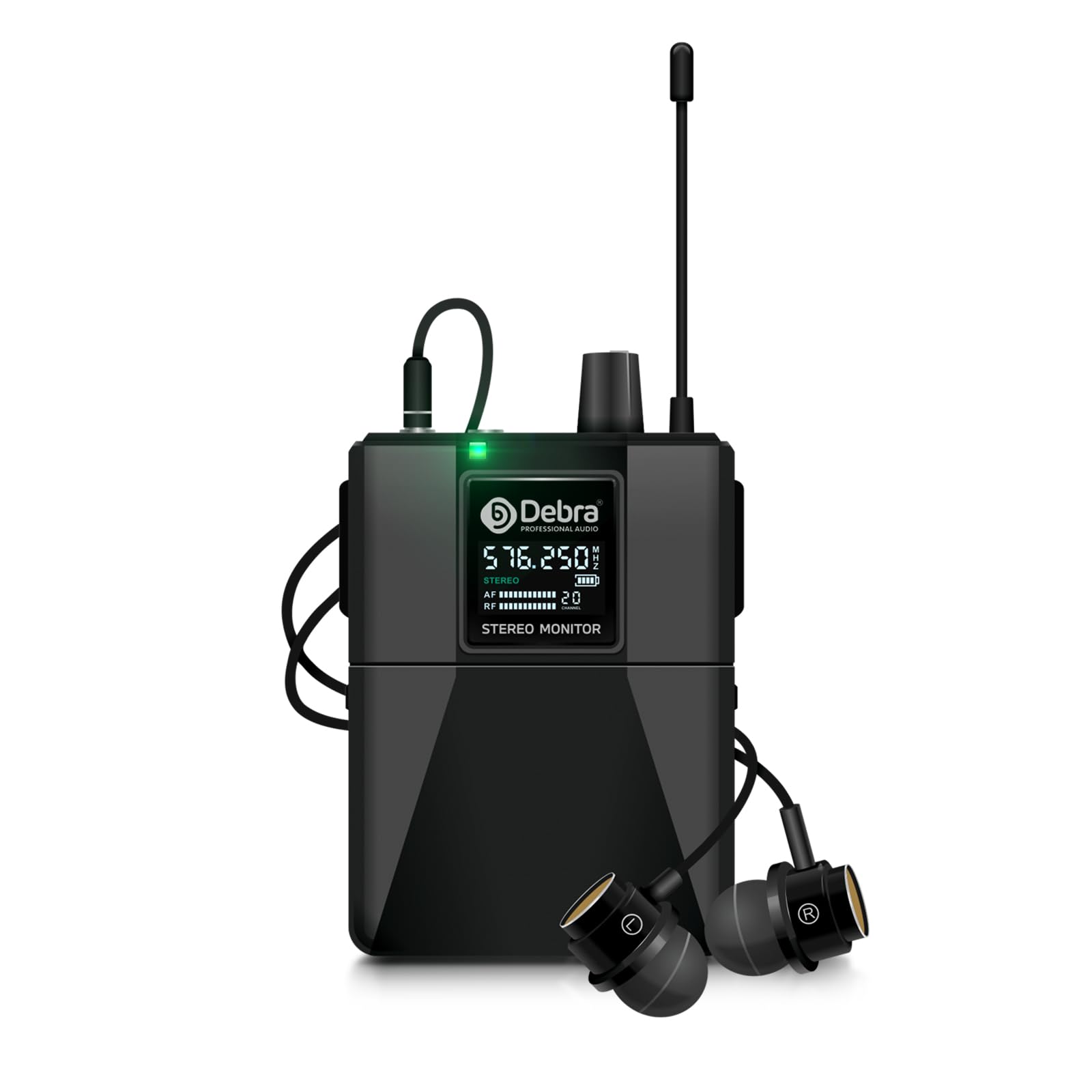 D Debra UHF ST-102 Wireless in Ear Monitor System stereo sound 300M,Professional IEM Stereo System with in Earphone Wireless Type Used for Stage or Studio (Backpack)