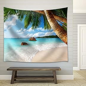 Clear Blue Tropical Sea with Palm Trees - Fabric Tapestry, Home Decor - 51x60 inches