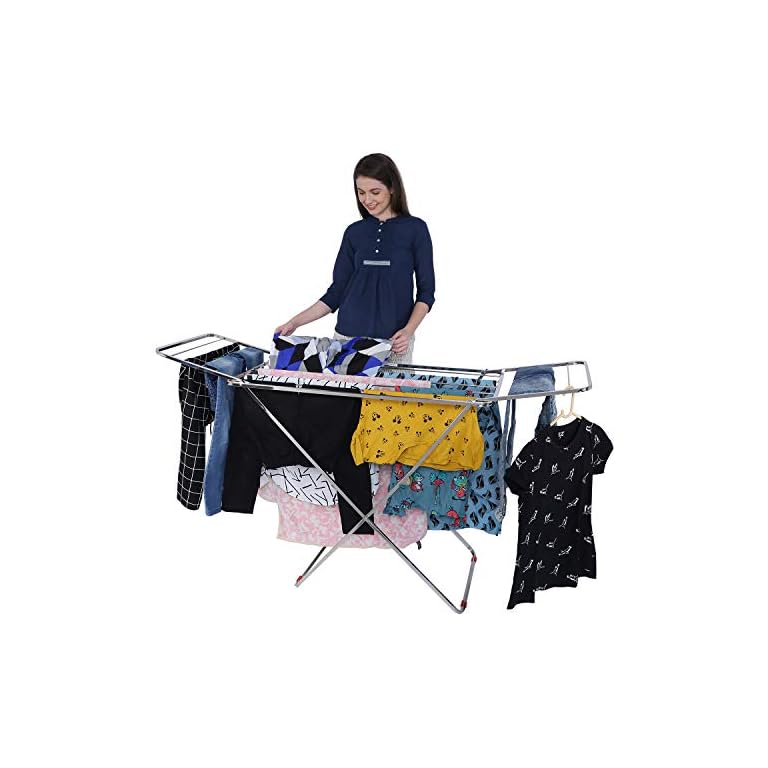 LiMETRO STEEL Stainless Steel Foldable Cloth Dryer Stand Double Rack Cloth Stands For Drying